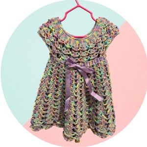 Girls colorful hand made crochet dress
